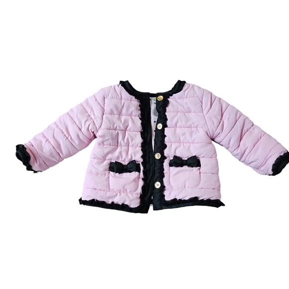 Little Me Pink and Black Jacket with Bows and Ruffle Trim, Size 18 Months - Picture 1 of 8